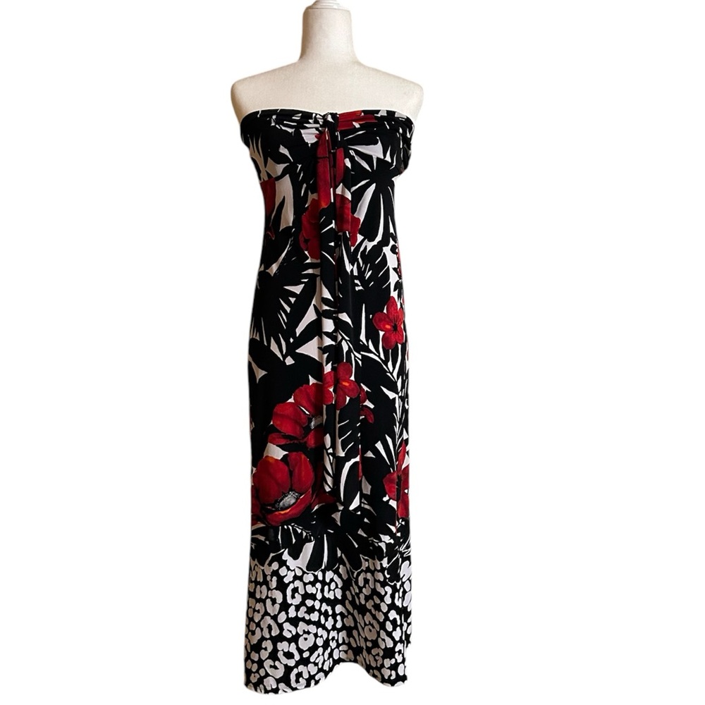 White House Black Market Hawaiian Floral Halter Strapless Maxi Dress